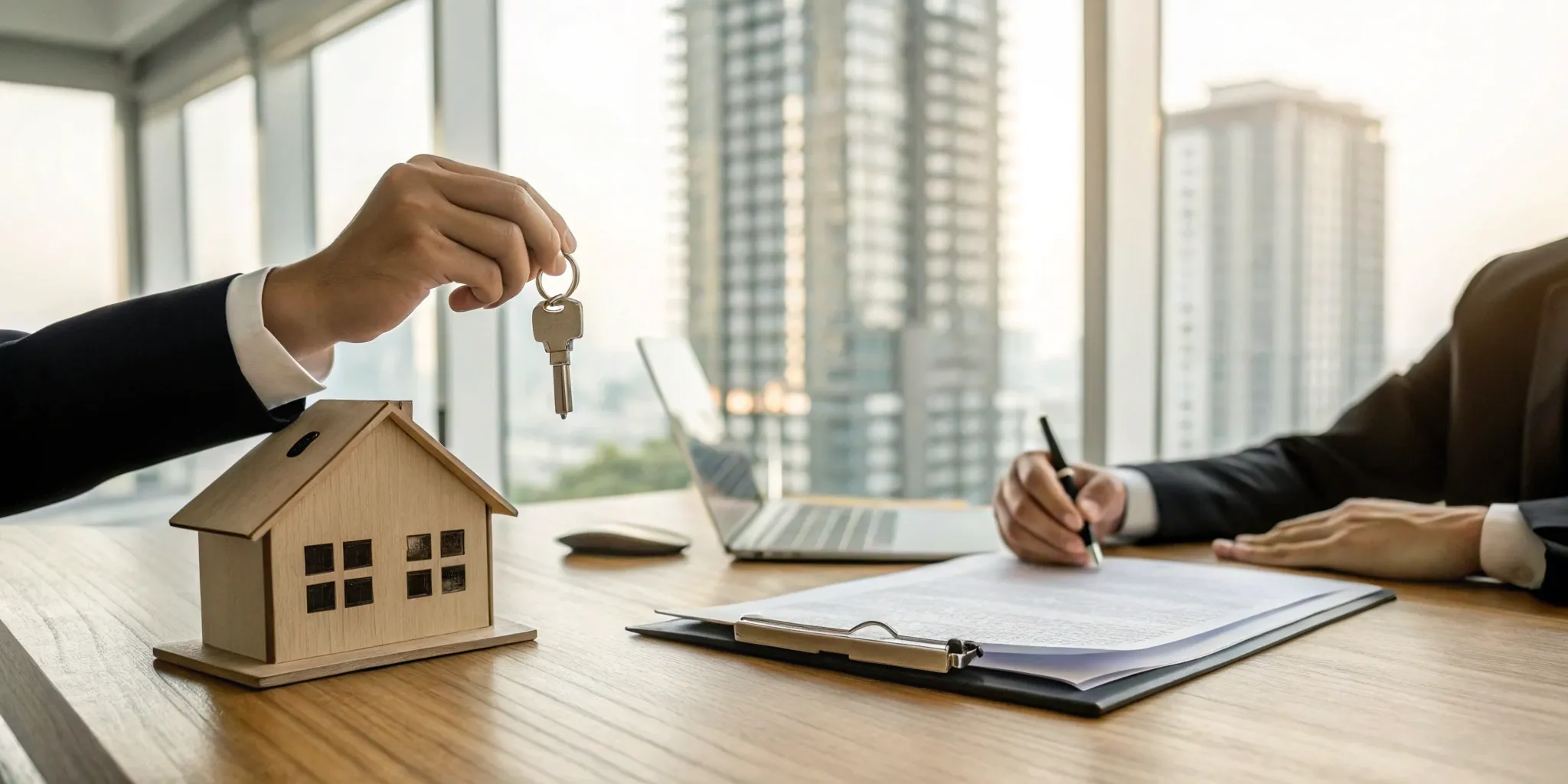 Blog 25 Attorney-realtor signing documents and exchanging keys.