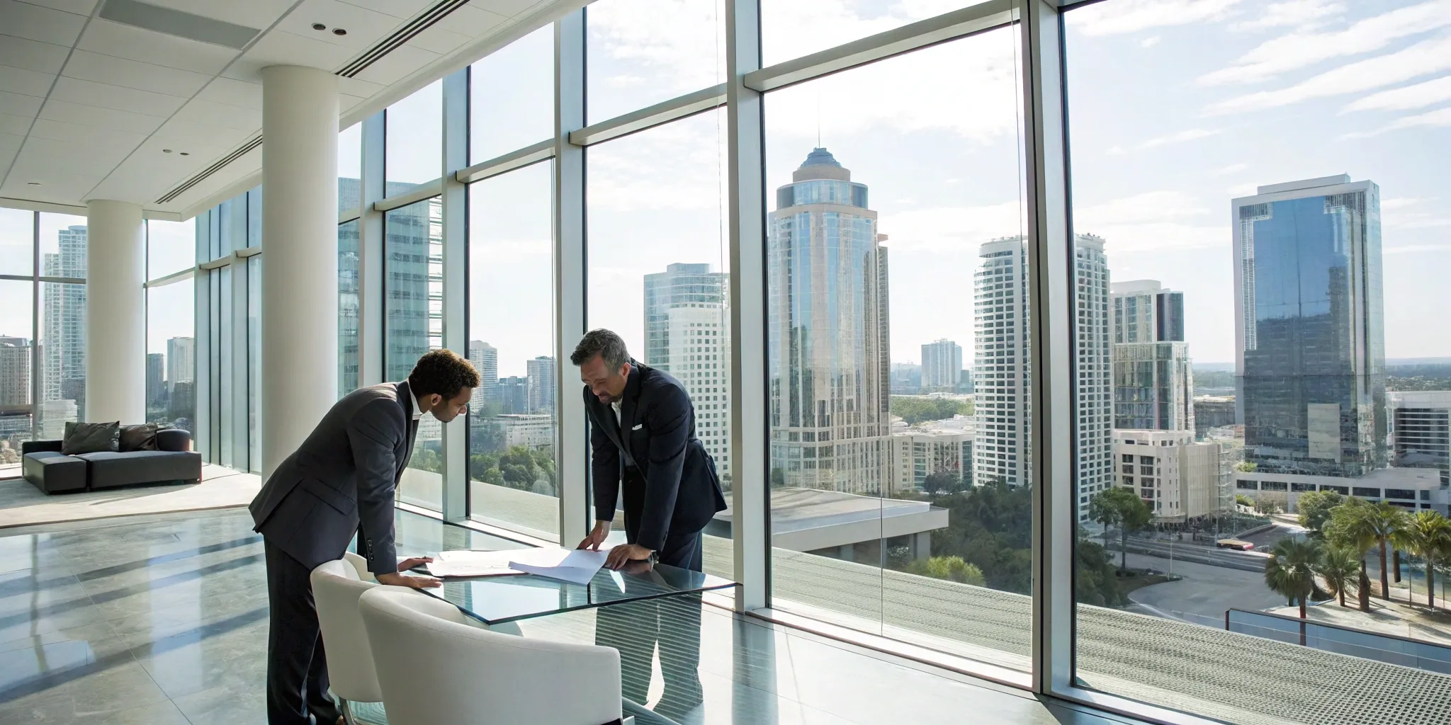 Blog 30 Orlando commercial property agent reviewing documents with client.