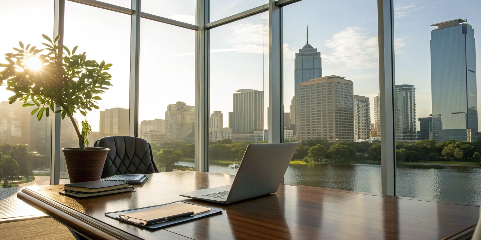 Blog 11 Kissimmee, FL real estate attorney workspace overlooking the city skyline.